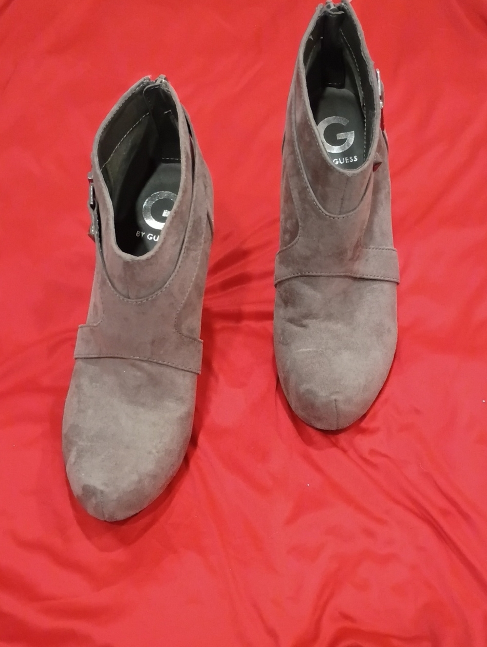 G by Guess Taupe Suede Ankle Booties with Side Strap